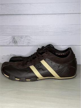 Diesel Men's Brown Leather and Suede Sneakers with Cream Stripes Size 13